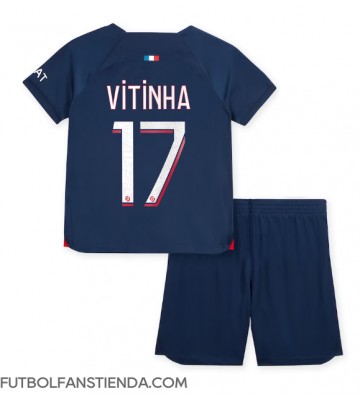 Paris Saint-Germain Vitinha Ferreira #17 Primera Equipación Niños 2023-24 Manga Corta (+ Pantalones cortos)
